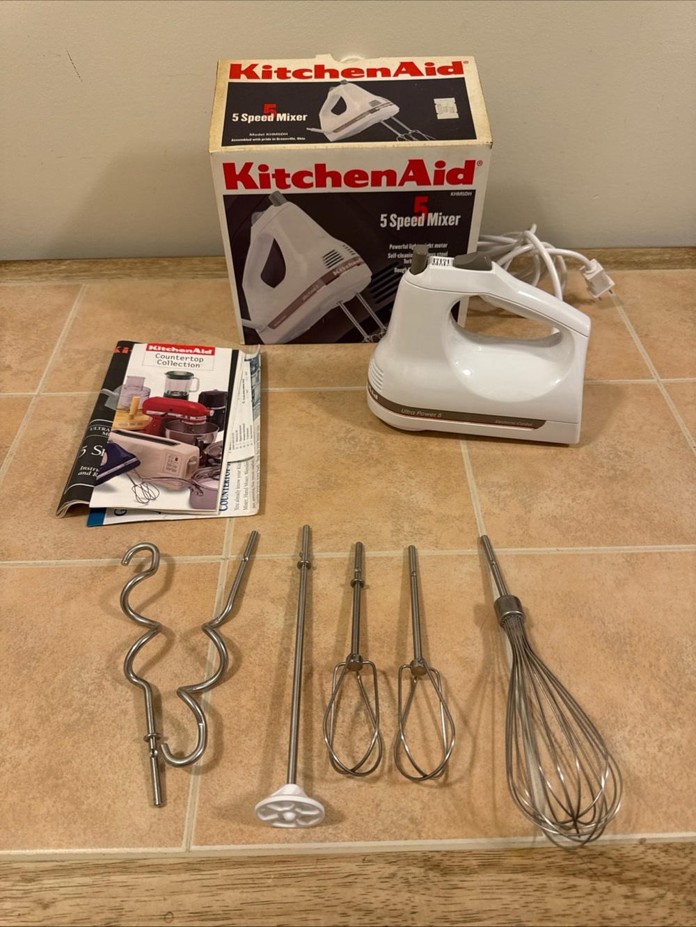 KitchenAid White Hand Mixer with Stainless Attachments